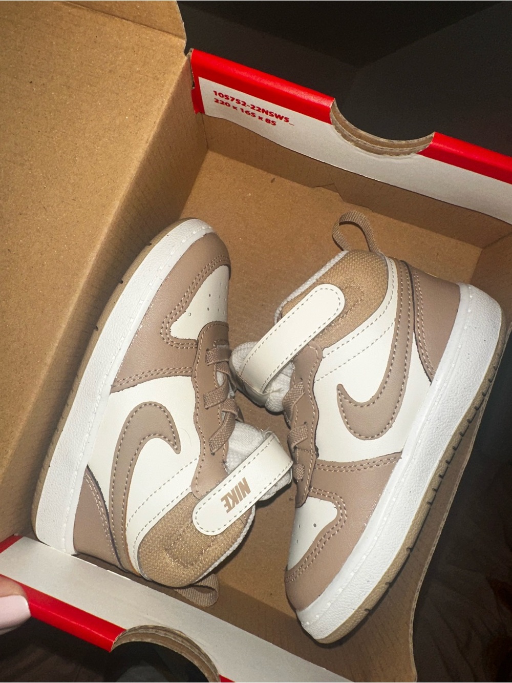 Nike Kids Tan and White High-Top Sneakers with Hook-and-Loop Strap
